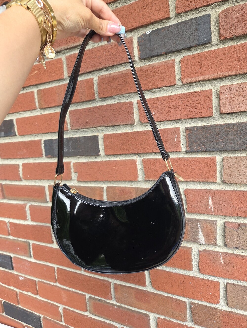 Sleek Black Mini Patent Shoulder Bag - Versatile Women’s Handbag